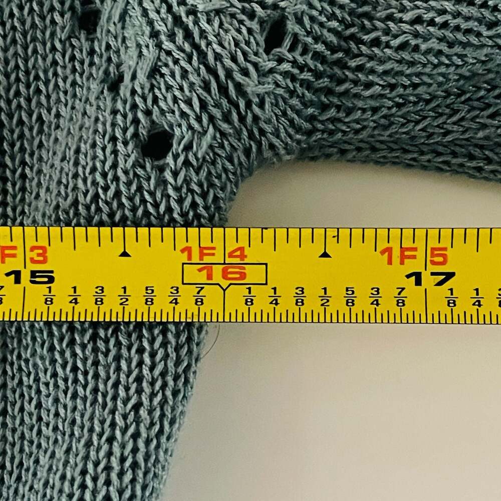Vintage Beewear Boho Sage Green Pointelle Knit Tie-Front Peplum Top - Picture 7 of 8